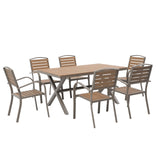 Patiorama 7 Pieces Patio Dining Set, Aluminum Outdoor Dining Set for 6, Patio Furniture Dining Set with Faux Woodgrain Rectangular Table and Stackable Chairs for Lawn Garden Backyard, Teakwood Brown Patiorama