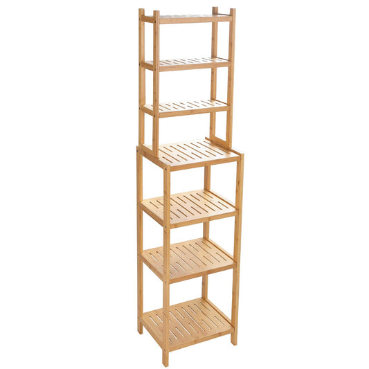 URFORESTIC 7-Tier Bamboo Bathroom Shelf, Narrow Space Shelf for Small Space,Small Fish Tank Stand Multifunctional Storage Rack, Wood Corner Rack, for Kitchen, Livingroom, Bedroom, Hallway(Natural)