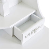 Vanity Table Set, 4 Drawers Makeup Table with Oval Mirror & Stool, Bedroom Wood Dressing Table White WoodArtSupply