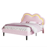 Jocisland LED Bed Frame Queen Size Velvet Upholstered Platform Bed with Adjustable Cloud Headboard, No Box Spring Needed, Easy Assembly, Pink Jocisland
