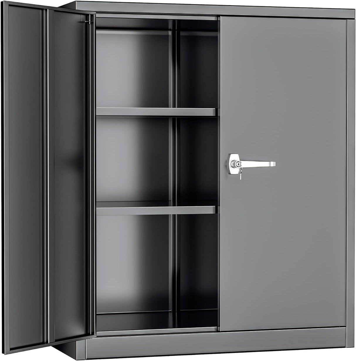 INTERGREAT Metal Storage Cabinets, 42" Lockable Garage Storage Cabinet with 2 Doors and 2 Adjustable Shelves, Black Steel File Cabinet Great for Home Office, Garage, Warehouse, Study Room INTERGREAT