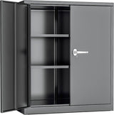 INTERGREAT Metal Storage Cabinets, 42" Lockable Garage Storage Cabinet with 2 Doors and 2 Adjustable Shelves, Black Steel File Cabinet Great for Home Office, Garage, Warehouse, Study Room INTERGREAT