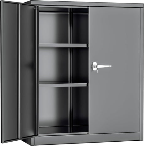 INTERGREAT Metal Storage Cabinets, 42" Lockable Garage Storage Cabinet with 2 Doors and 2 Adjustable Shelves, Black Steel File Cabinet Great for Home Office, Garage, Warehouse, Study Room INTERGREAT