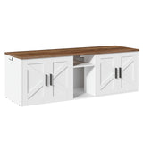 HOOBRO Double Litter Box Enclosure, Hidden Litter Box Enclosure with Corridor, Cat Litter Box Furniture with Storage Layer, Wooden Litter Box Cabinet with Hooks, White and Walnut WH15MW01 HOOBRO