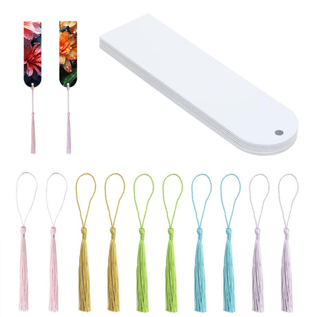 PPhtony Sublimation Blank Book Page Marks 10Pcs Double-Side Heat Transfer Metal Craft Book Marker with 10Pcs Colorful Silky Tassels for Birthday Wedding DIY Projects and Gift Tag (Semicircle, 10) PPhtony