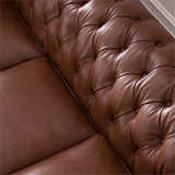 BOWERY HILL 95" W Traditional Leather Tufted Back Chesterfield Sofa with Removable Seat Cushions, Leg Assembly Required, for Living Room, in Chestnut Finish BOWERY HILL