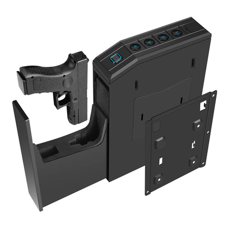 Hidden Gun Safe for Pistols, Biometric Fingerprint Smart Slider Handgun Safe for Nightstand, Desk, Bedside, Wall,Truck -Auto Sliding Door- Fingerprint, PIN Code, KEY Access (Black-Biometric) VoleStay