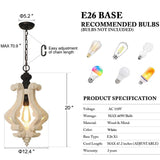 ANQIANYUE Farmhouse Wood Pendant Light, Distressed Rustic White Chandelier, 12.4" Vintage Pendant Lighting Fixture for Kitchen Island Dining Room Foyer Hallway Entryway Living Room; Adjustable ANQIANYUE