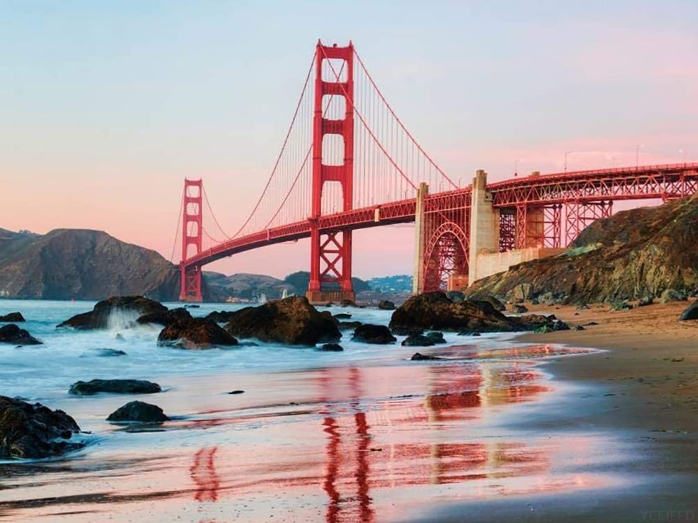 California San Francisco Golden Gate Bridge Beach DIY 5D Diamond Painting by Number Unique Kits 16 x 12 inch YEEIFFD