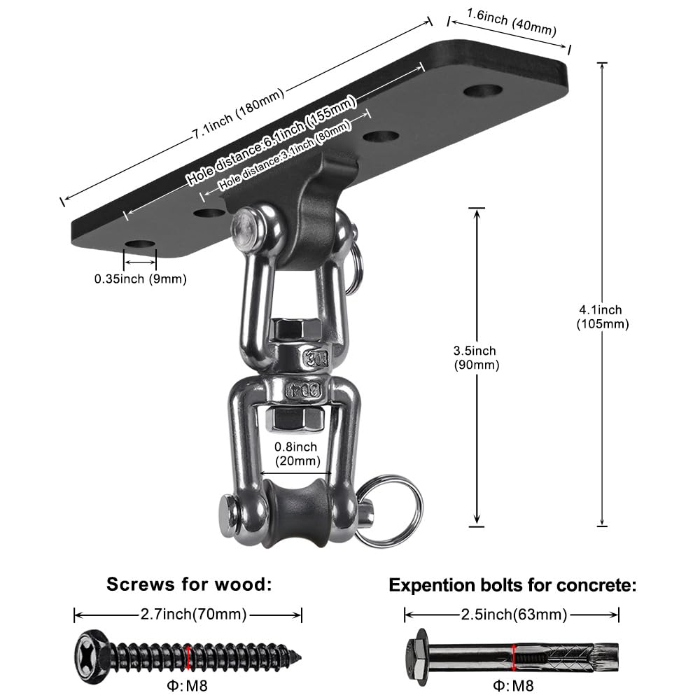 Lifeswell Heavy Bag Hanger, Punching Bag Ceiling Mount Hanger, 360° Rotation Hook for Boxing, MMA, Aerial Yoga, Hammock, and More, 600 LB Capacity Lifeswell