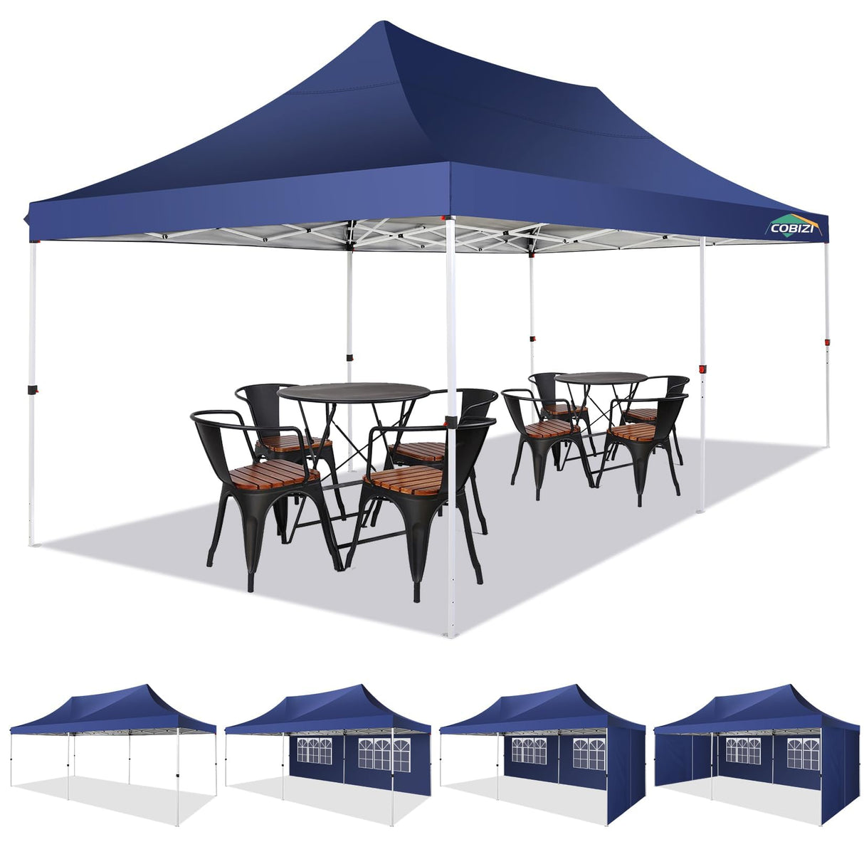 COBIZI 10x20 Pop Up Canopy with Sidewalls,Waterproof & UV50+,Tents for Parties,Outdoor Gazebo for Backyard,Suitable for Weddings, Events,and Markets,Vending (Dark Blue) COBIZI