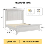 AMERLIFE Queen Size Solid Wood Platform Bed Frame, 62" Tall Farmhouse Headboard, Distressed White Finish, Noise-Reduction Design, Easy Assembly, No Box Spring Needed AMERLIFE
