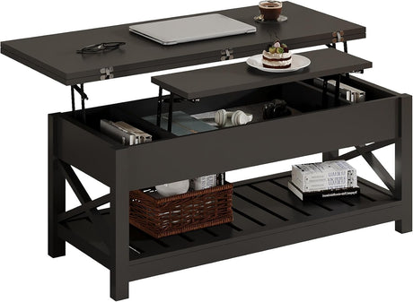 ChooChoo Coffee Table Lift Top, Multi-Function Convertible Coffee Table with Storage and Hidden Compartment, Coffee Table Converts to Dining Table for Living Room, 40 Black ChooChoo