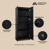 Manhattan Comfort Cornelia Modern Storage Cabinet with Doors and Shelves 2.0 - Tall Freestanding Wardrobe Closet with 4 Adjustable Cubbies for Bedroom or Linen Use, Set of 1, Black Manhattan Comfort