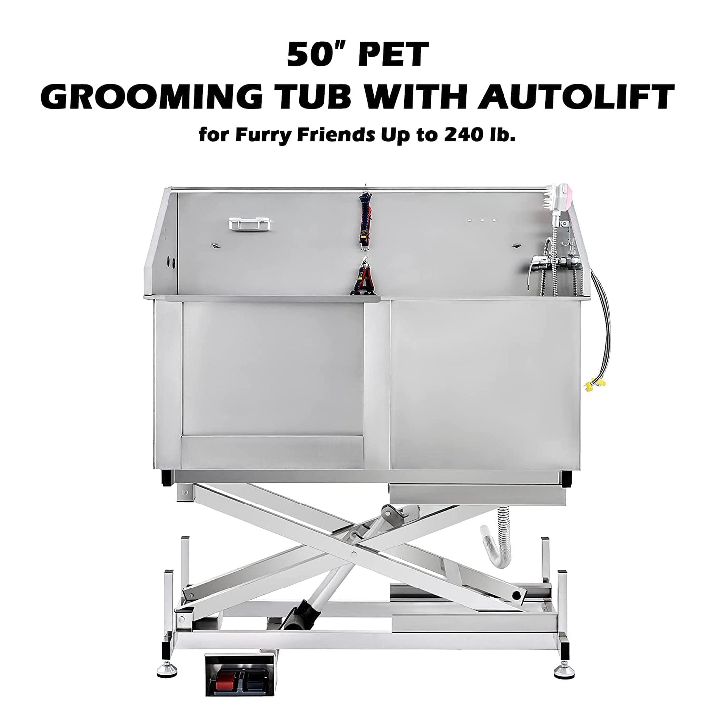 CO-Z Electric 50" Dog Bathing Grooming Station for Large Dogs, Stainless Steel Pet Dog Bathtub with Electric Lift, Height Adjustable Dog Pet Wash Station, Dog Grooming Tub with Sprayer 75" Height