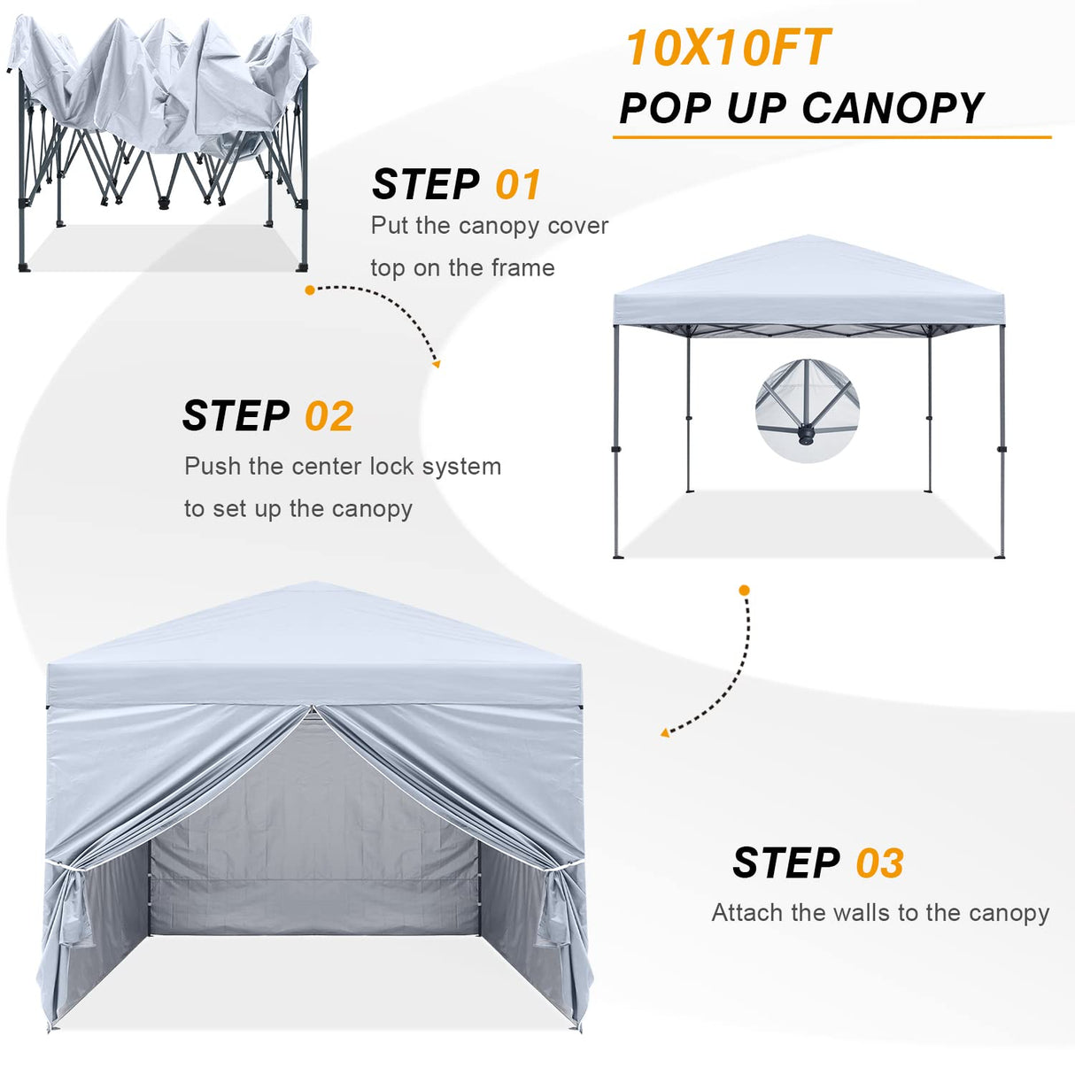 COOSHADE 10X10Ft Pop up Canopy Tent Enclosed Instant Folding Canopy Shelter with Elegant Church Window Outdoor Pavilion Cater Party Wedding BBQ Events Tent(White) COOSHADE