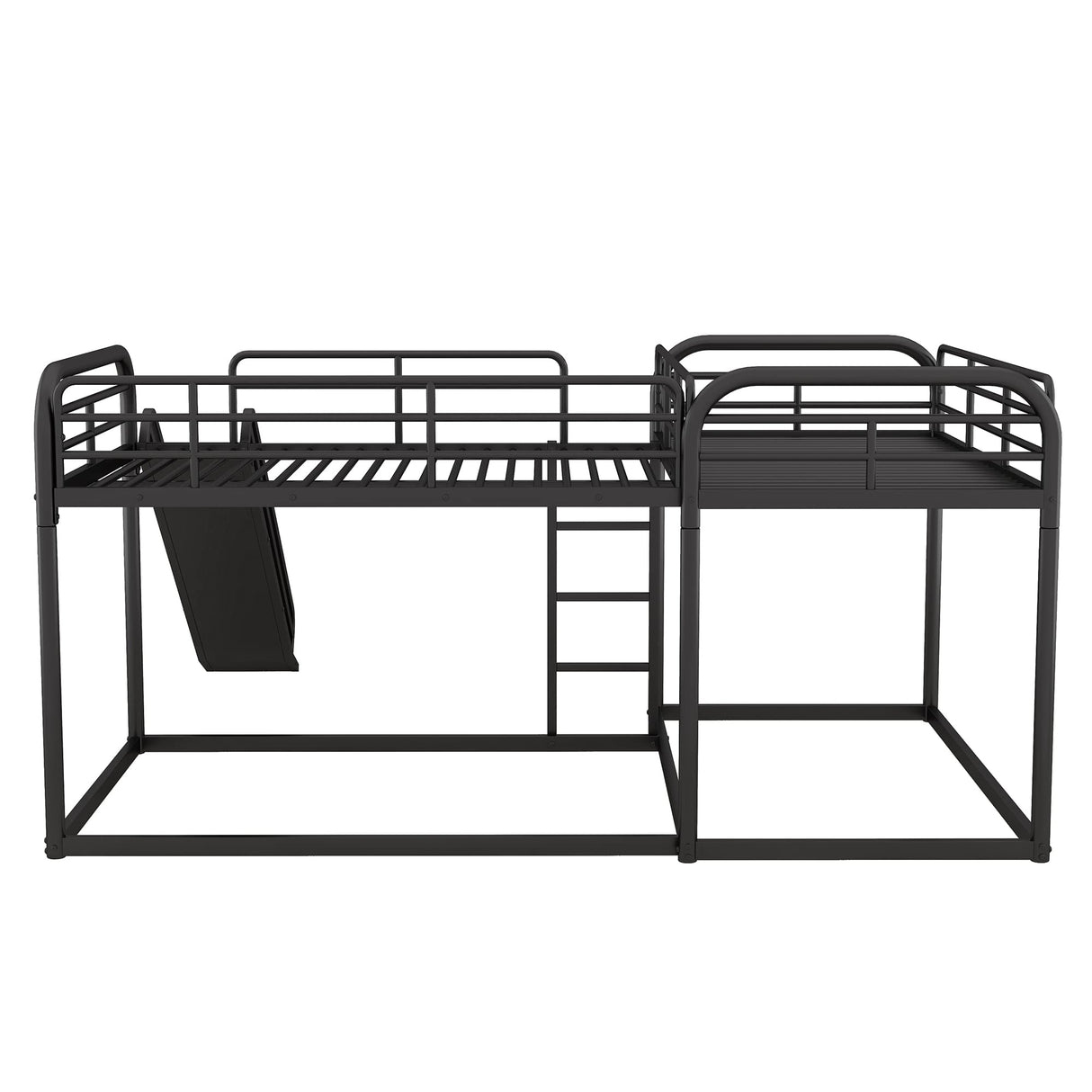 CITYLIGHT Metal Quad Bunk Beds for 4, Full and Twin Size L-Shaped Bunk Beds with Slide and Ladder, 4 Bunk Beds for Kids Boys Girls and Multi Children's Family,Black CITYLIGHT