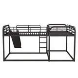Quad Bunk Bed with Slide, L Shaped Bunk Bed for 4, Heavy-Duty Metal Floor Bunk Bed Frame Full and Twin Size for Kids Teens Girls Boys (Black) Bellemave