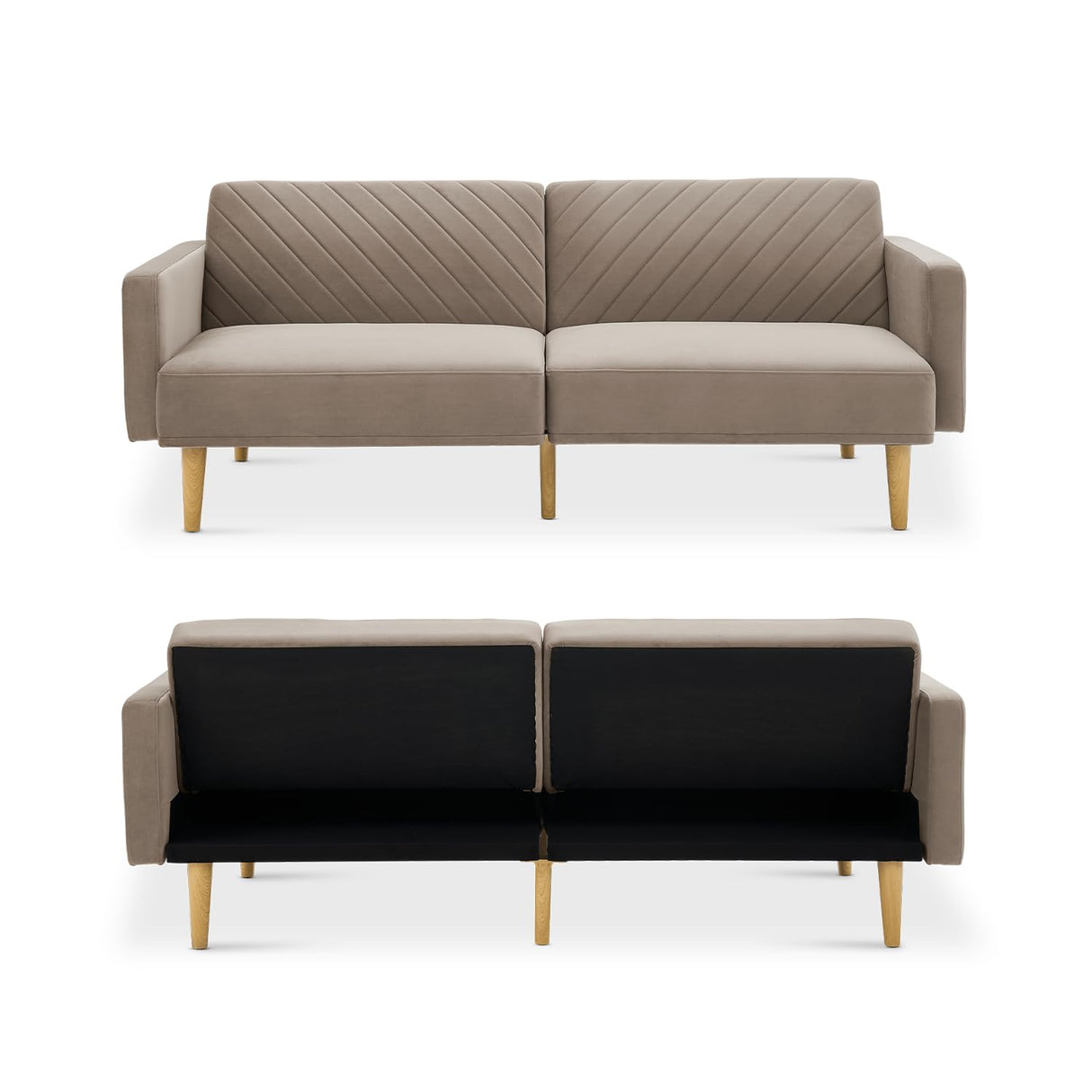 mopio Futon Sofa Bed, Couch, Small Sofa, Sleeper Sofa, Loveseat, Mid Century Modern Futon Couch, Sofa Cama, Couches for Living Room (Mocha Brown Premium Velvet) mopio