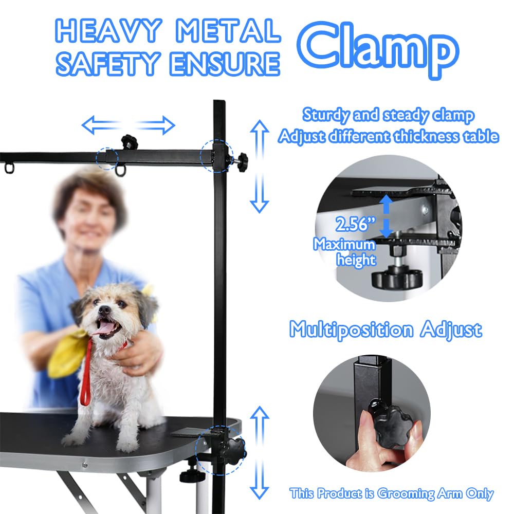 LEIBOU H-Shape Dog Grooming Arm Pet Supplies Grooming Table Arm with 3 Noose and Clamp Heavy Duty Aluminum Alloy Frame with 35.4” Adjustable Height and 36.2” ~ 50” Adjustable Width Dog Grooming Kit LEIBOU