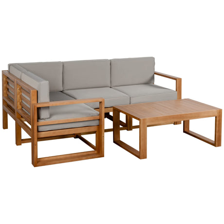 Outsunny 4 Seater L Shaped Patio Furniture Set with Coffee Table and Cushions, Wood Outdoor Sectional Sofa Conversation Set for Garden, Backyard, Porch and Poolside (Gray) Outsunny