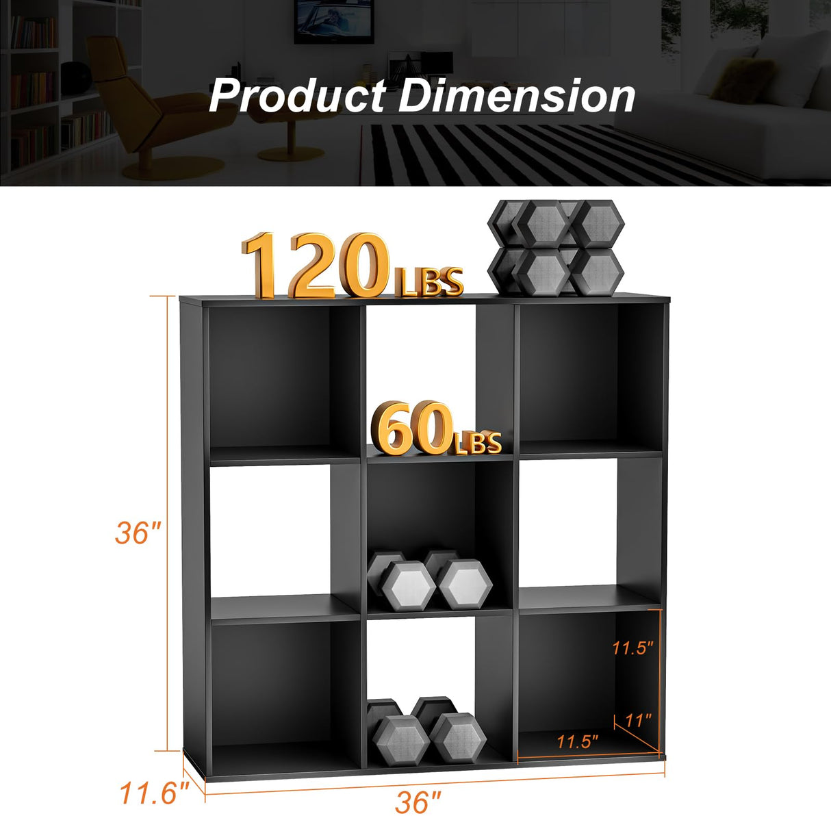 Sweetcrispy 9 Cube Storage Organizer - Open Cube Bookshelf with 5 Removable Back Panels, Display Storage Bookcase for Living Room, Bedroom, Entrance Hall, Home Office，36" L×11.6" W×36" H, Black Sweetcrispy