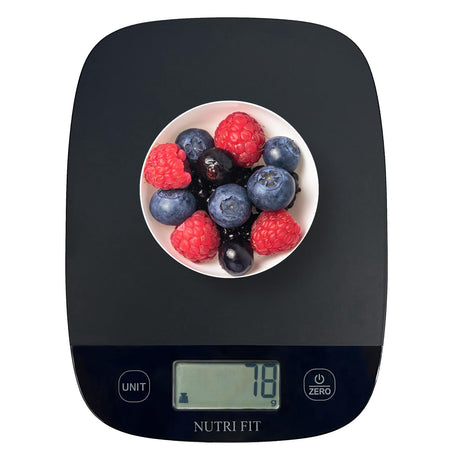 NUTRI FIT Food Scale for Kitchen Scales Digital Weight Grams and Ounces, Baking Scale Accurate for Weight Loss, Cooking, Coffee, Keto Diet, Meal Prep, 0.1oz Ultra Slim Smart Tare Black NUTRI FIT
