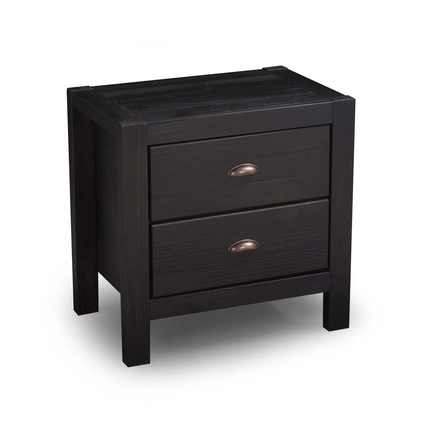 Grain Wood Furniture Montauk 2-Drawer Bedside Nightstand, Solid Wood with Farmhouse Black Finish - WoodArtSupply