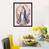 F-CANLAN Round Full Drill Diamond Painting Kit, 5D DIY Virgin Mary Prayer Paint with Diamonds God Flower Diamond Painting with Gem for Adult Rhinestone Diamond Art Room Decor (12X16 inches) F-CANLAN