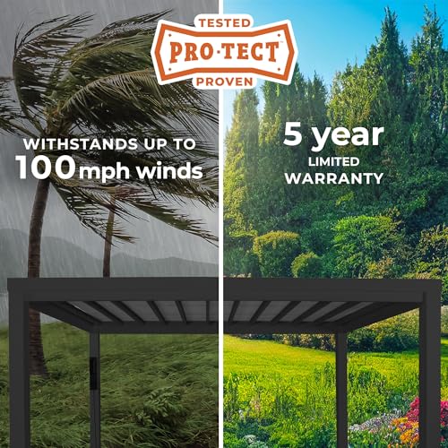 Backyard Discovery Trenton 14x12 All Season Galvanized Steel Pergola, Black, Sail Shade Soft Canopy, Rust Resistant, Support Wind and Snow, Patio, Deck, Backyard, Garden Backyard Discovery