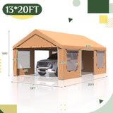 EROMMY 13' x 20' Heavy Duty Carport，Portable Garage with UV Protection & Steel Frame, Car Port with Removable Sidewalls, All-Season Car Canopy for Tractor, Truck, Boat, Yellow EROMMY