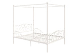 DHP Metal Canopy Bed Frame - Full Size, White with Heart Scroll Design DHP
