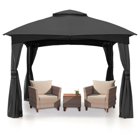 MASTERCANOPY Outdoor Patio Gazebo for Garden with Upgrade Steel Frame and Netting Walls (8x8,Gray) MASTERCANOPY