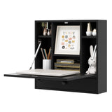 IFANNY Folding Wall Desk, Wood Wall Mounted Desk with Storage Drawer and Shelves, Fold Down Wall Mount Laptop Desk, Corner Floating Desk for Small Spaces (Black) IFANNY