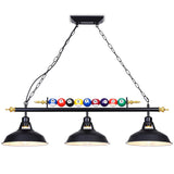 Mcacggo 3-Light Billiard Pool Table Lights Hanging Over Pool Table, Black Matte Metal Shades with Billiard Ball Decor, for Billiards Room, Snooker Table, Kitchen Island Mcacggo
