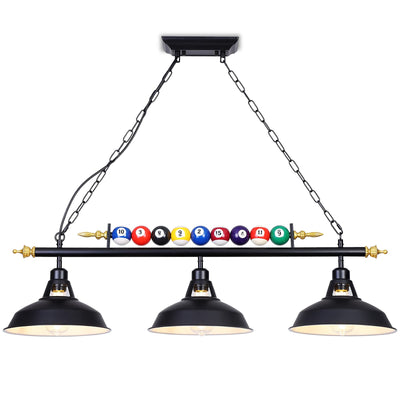Mcacggo 3-Light Billiard Pool Table Lights Hanging Over Pool Table, Black Matte Metal Shades with Billiard Ball Decor, for Billiards Room, Snooker Table, Kitchen Island
