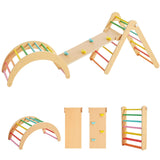Beright 4 in 1 Pikler Triangle Gym, Montessori Foldable Climber with Ramp, Indoor Climbing Toys for Kids, Climbing Triangle for Toddlers Arch Climber, Rocker, Learning Waldorf Children Toy, Rainbow Beright