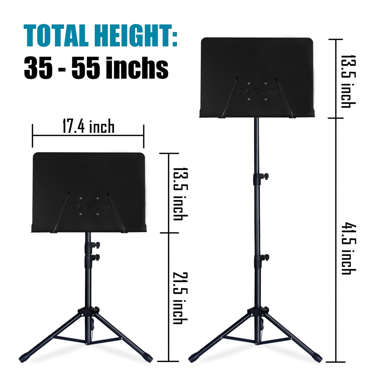 GLEAM Sheet Music Stand - Full Metal with Carrying Bag, Phone Holder, Sheet Music Folder and Clip, 5 in 1 Desktop Book Stand GLEAM