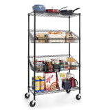 CAPHAUS NSF Commercial Heavy Duty 4 Tier Wire Shelving w/Two Trapezoid Baskets, Wheels, Leveling Feet, Storage Metal Shelf, Basement Garage Shelving Storage, Utility Wire Rack Storage Shelving Black CAPHAUS