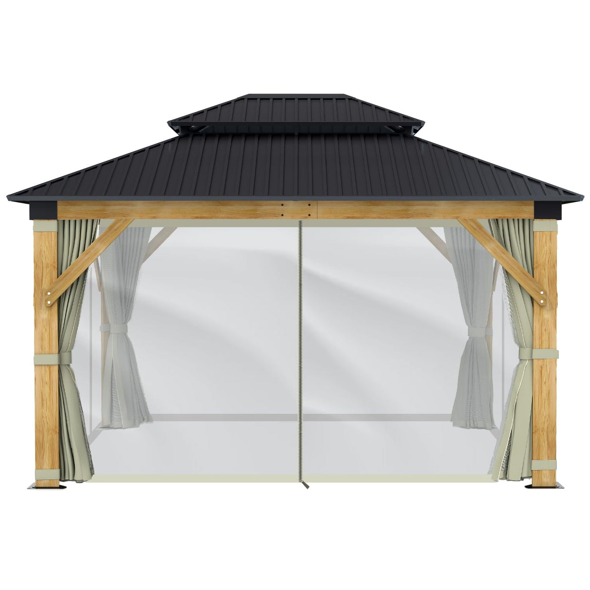GARTOO 11' x 13' Hardtop Gazebo Curtains Part - Outdoor Wooden Hardtop Patio Gazebo Canopy Screens Walls with Zipper, Fully Enclosed Zip Curtain and Breathable Mesh GARTOO