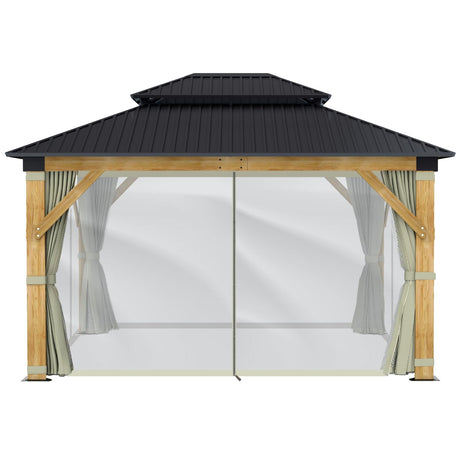 GARTOO 11' x 13' Hardtop Gazebo Curtains Part - Outdoor Wooden Hardtop Patio Gazebo Canopy Screens Walls with Zipper, Fully Enclosed Zip Curtain and Breathable Mesh GARTOO