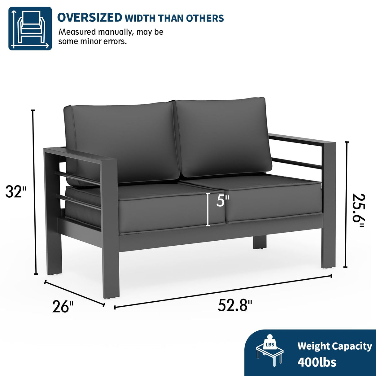 UDPATIO Outdoor Loveseat Aluminum Outdoor Furniture Sofa, Patio Seating Loveseat with 5" Thick Cushion and Waterproof Cover UDPATIO