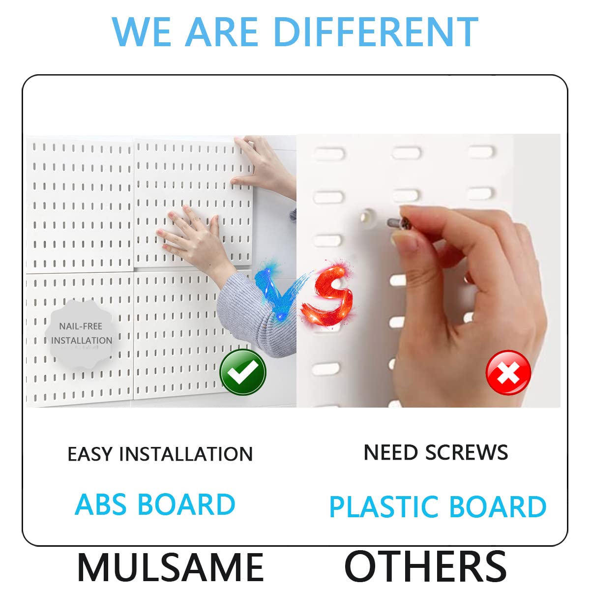 MULSAME Pegboard Combination Kit, Wall Mounted Storage Set with 8 Pegboards & 32 Accessories Hanging, White Peg Boards Organizer for Walls Display, Crafts Organization, Kitchen Organizer, 22" x 44" MULSAME