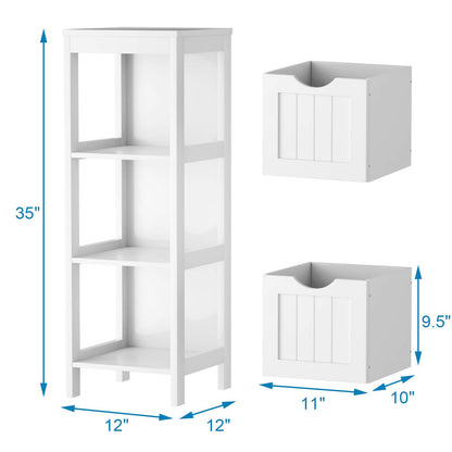 Tangkula Bathroom Floor Cabinet, Wooden Storage Cabinet w/2 Adjustable Drawers, Narrow Storage Floor Cabinet for Living Room Bathroom Office (White)