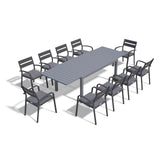 SUNSITT 11-Piece Outdoor Patio Dining Set, 63" - 105" Aluminum Expandable Outdoor Dining Table Set for 10, 10 Stackable Chairs with Gray Removable Cushions SUNSITT