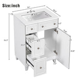 Harper & Bright Designs 24" Bathroom Vanity with Sink, Free Standing Single Basin Vanity Set with Two Drawers and One Door, Modern Wooden Bathroom Cabinet with Ceramic Basin for Bathroom, White Harper & Bright Designs