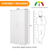 MIIIKO Steel Wardrobe, 72" Combination Storage Cabinet with Clothes Rod and 4 Shelves Organizer Storage, 2 Lockable Doors, for Office Home, Garage, MIIIKO