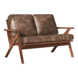 Bonzy Home 51.6" Loveseat Sofa Mid-Century Faux Leather Accent Chair, Upholstered 2-Seat Couch Loveseat with Solid Wood Frame and Cushions, Small Sofa Couch for Living Room, Bedroom,Retro Brown Bonzy Home