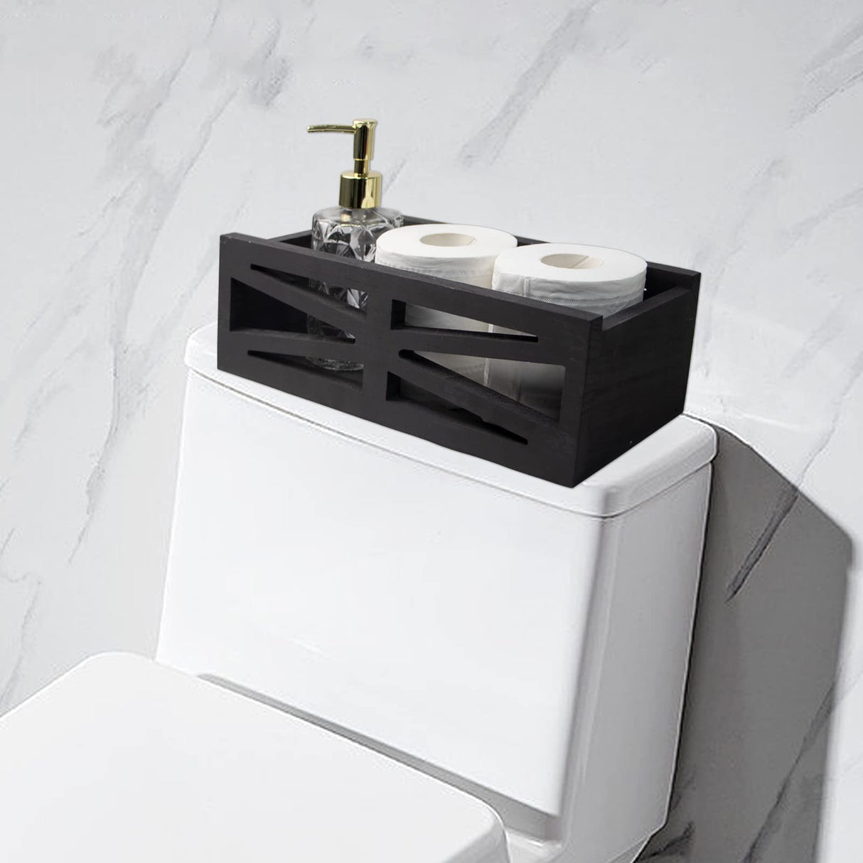 TNQNCFL Wooden Bathroom Decor Box,Rustic Toilet Tank Box,Bathroom Decor Box Toilet, Wooden Storage Box,Farmhouse Bathroom Accessories, Toilet Paper Basket（Black） TNQNCFL