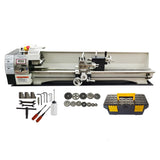 EQCOTWEA Metal Lathe 8''x39'' Benchtop Lathe Machine Pricision Hobby DIY Table Lathe Industrial Metal Wood Working Spinning Horizontal Lathe 1100W Brushless Motor 50-2500RPM Inch Thread WM210V 110V EQCOTWEA